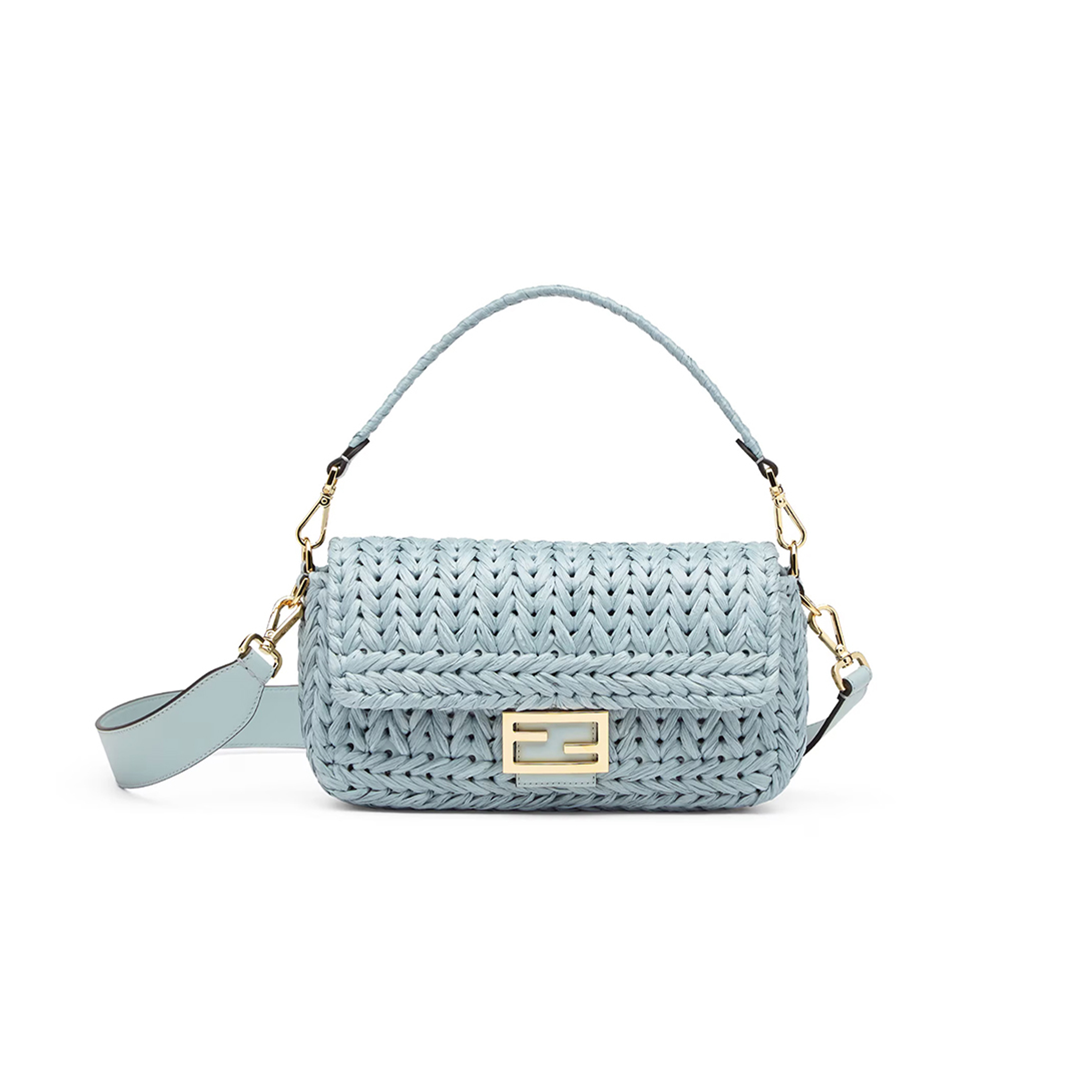 FENDI BAGUETTE LEATHER LIGHT BLUE 8BR600ARNGF1NPU (27*15*6cm)